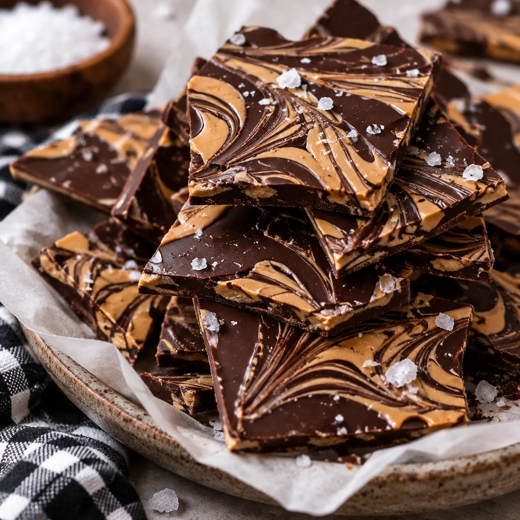 Delicious Easy Chocolate Peanut Butter Bark Recipe with 3 ingredients.