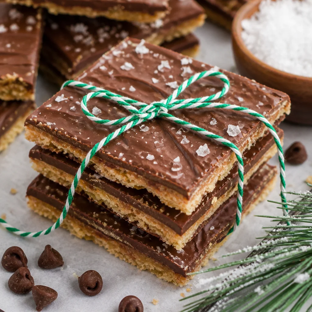 Delicious Easy Christmas Crack featuring Saltine toffee chocolate and festive toppings.