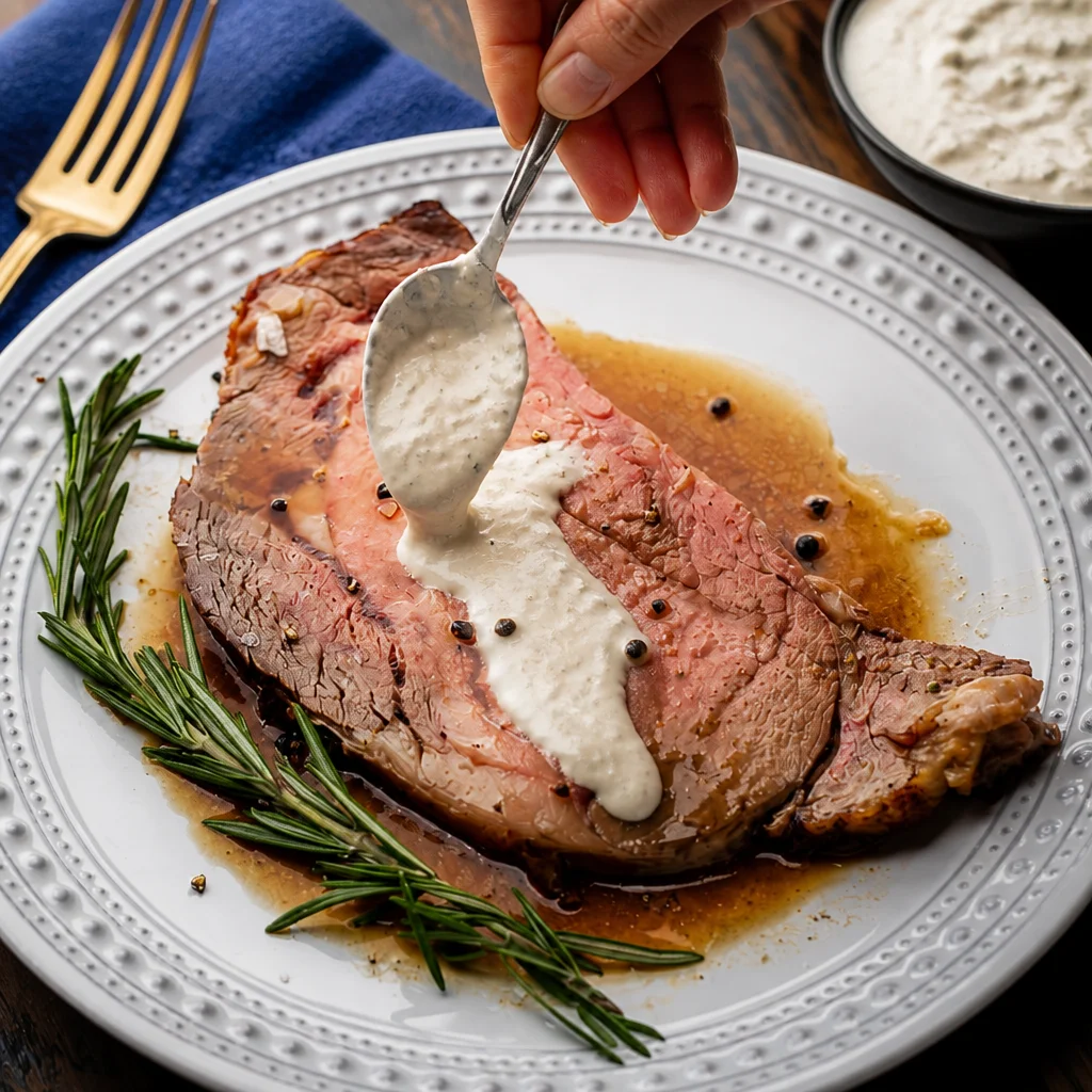 Easy Christmas Prime Rib Roast served with mushroom gravy for a festive holiday dinner