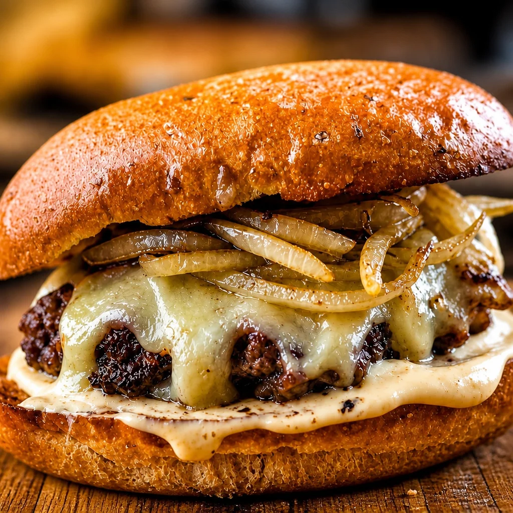Delicious Easy Crack Burger topped with bacon, cheddar, and ranch dressing served on a plate.