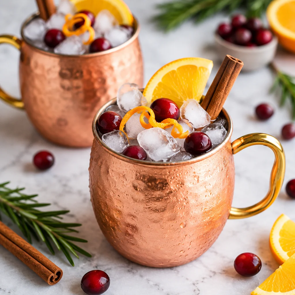 Cranberry Mule Mocktail with ginger beer and lime in a copper mug