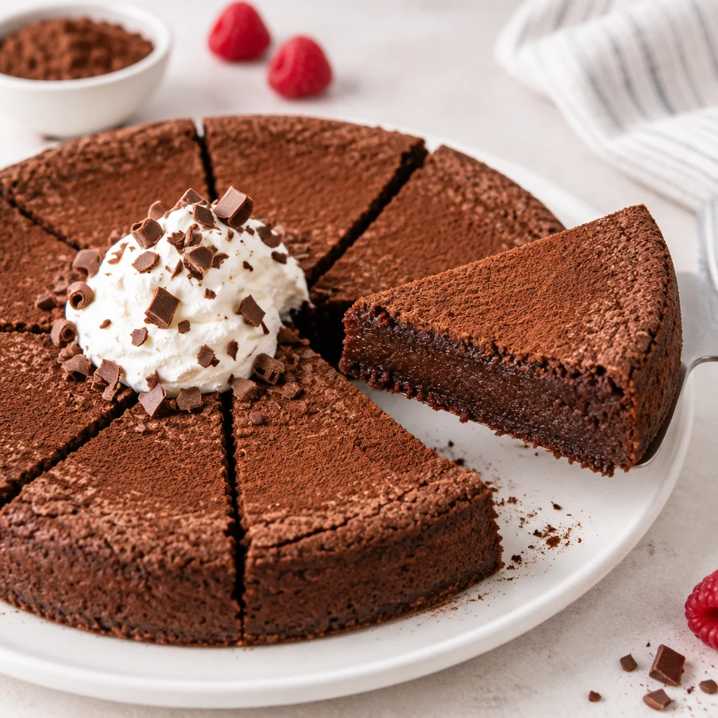 Easy Flourless Chocolate Cake gluten free torte, rich and fudgy dessert
