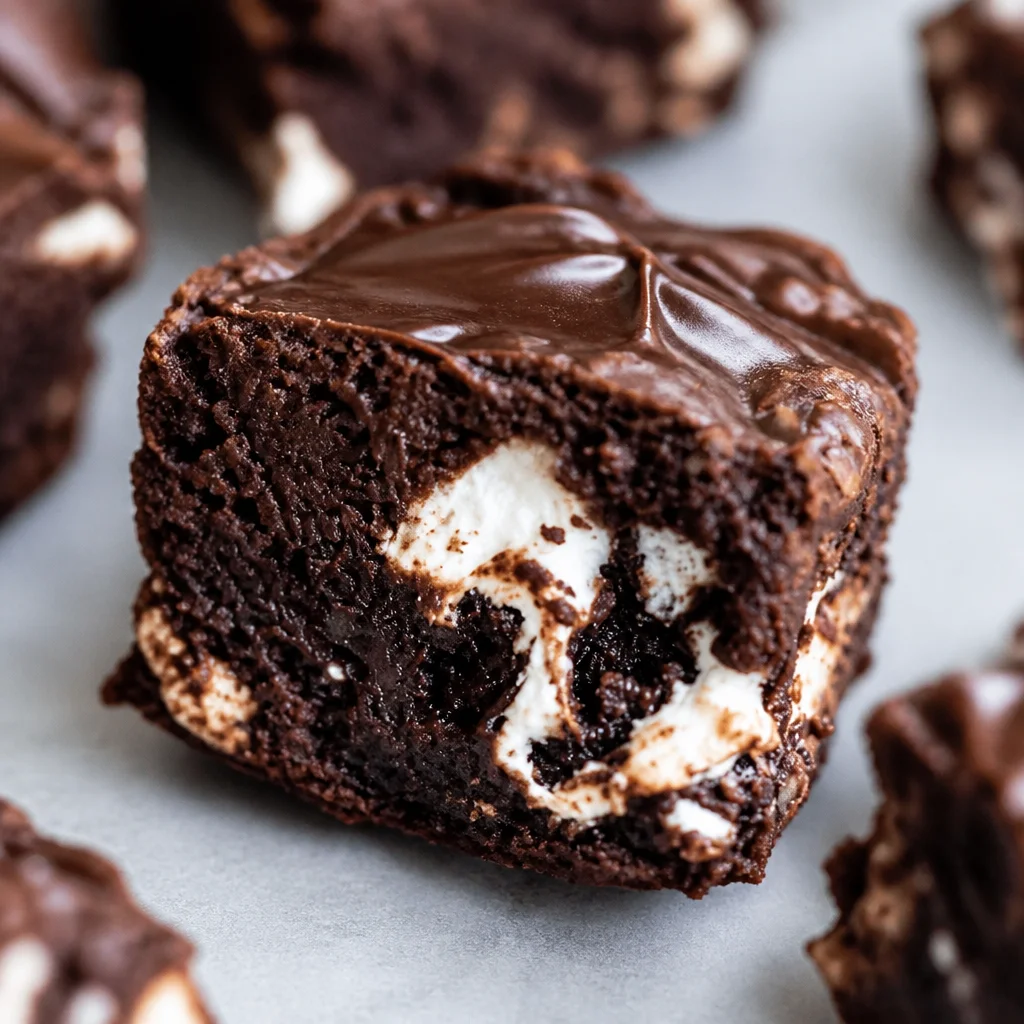 Delicious slab of marshmallow swirl fudge on aluminum foil ready to serve.