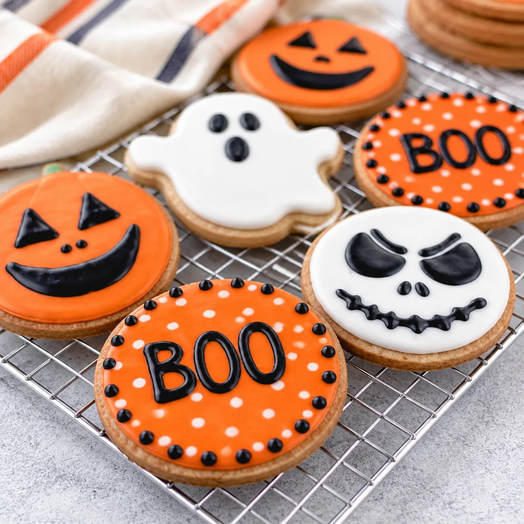 Easy Halloween Sugar Cookies decorated with spooky designs for festive treats.