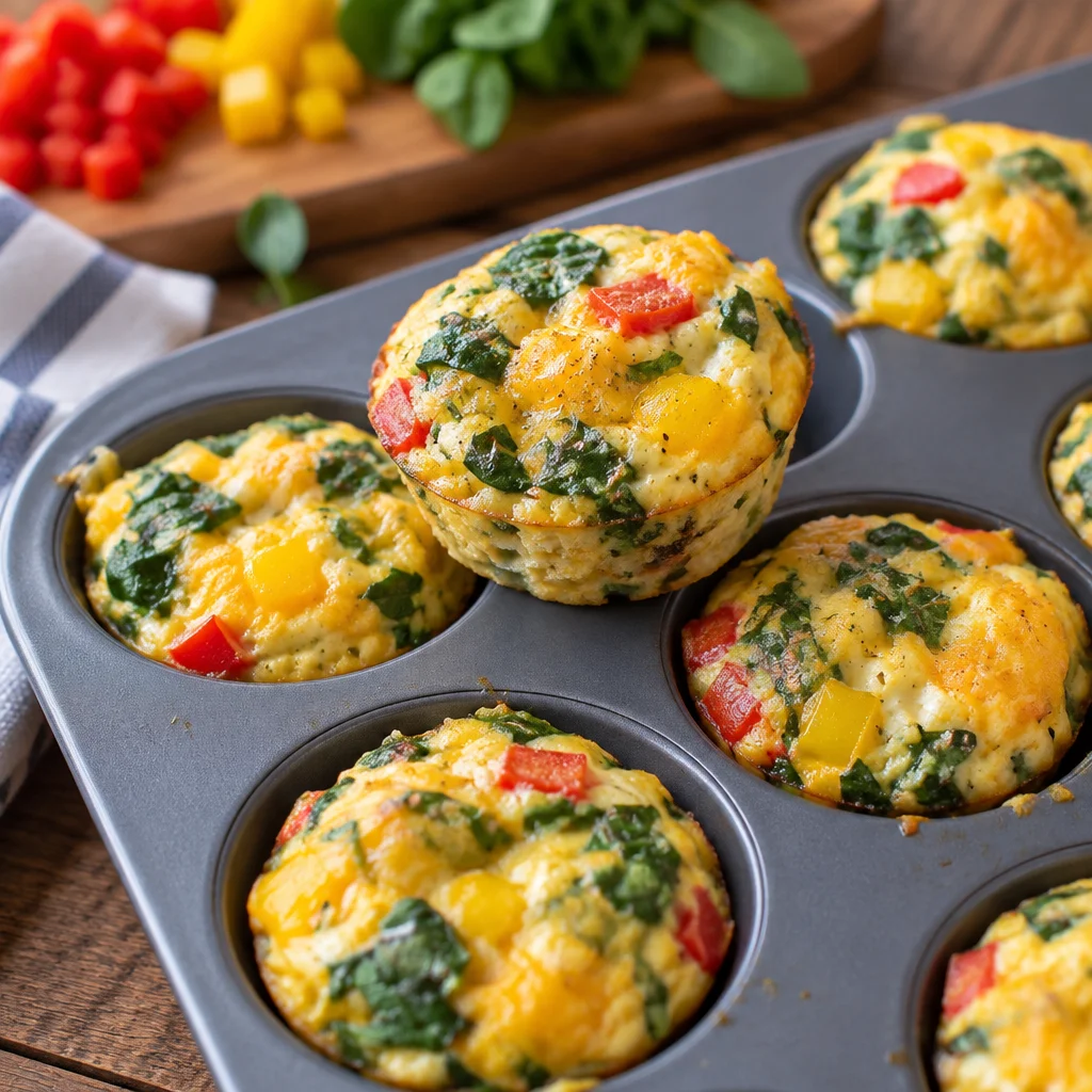 Healthy egg white muffins loaded with cheese and veggies for a nutritious breakfast.