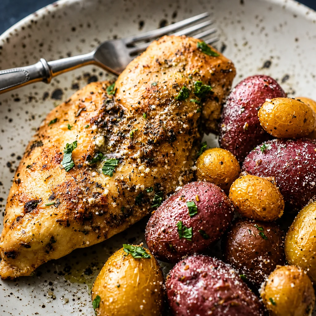 A delicious plate of Easy Instant Pot Chicken and Potatoes cooked in a pressure cooker.