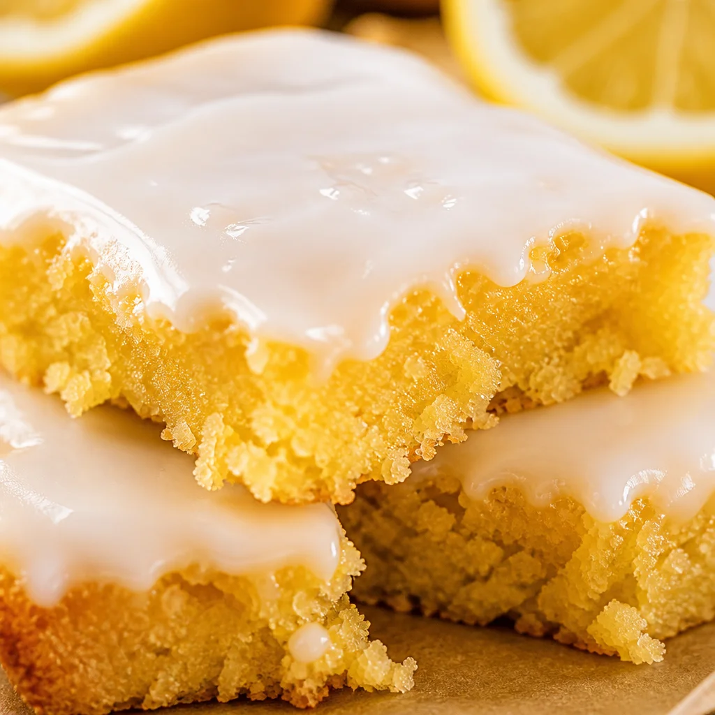 Delicious Easy Lemon Brownies topped with a tangy lemon glaze