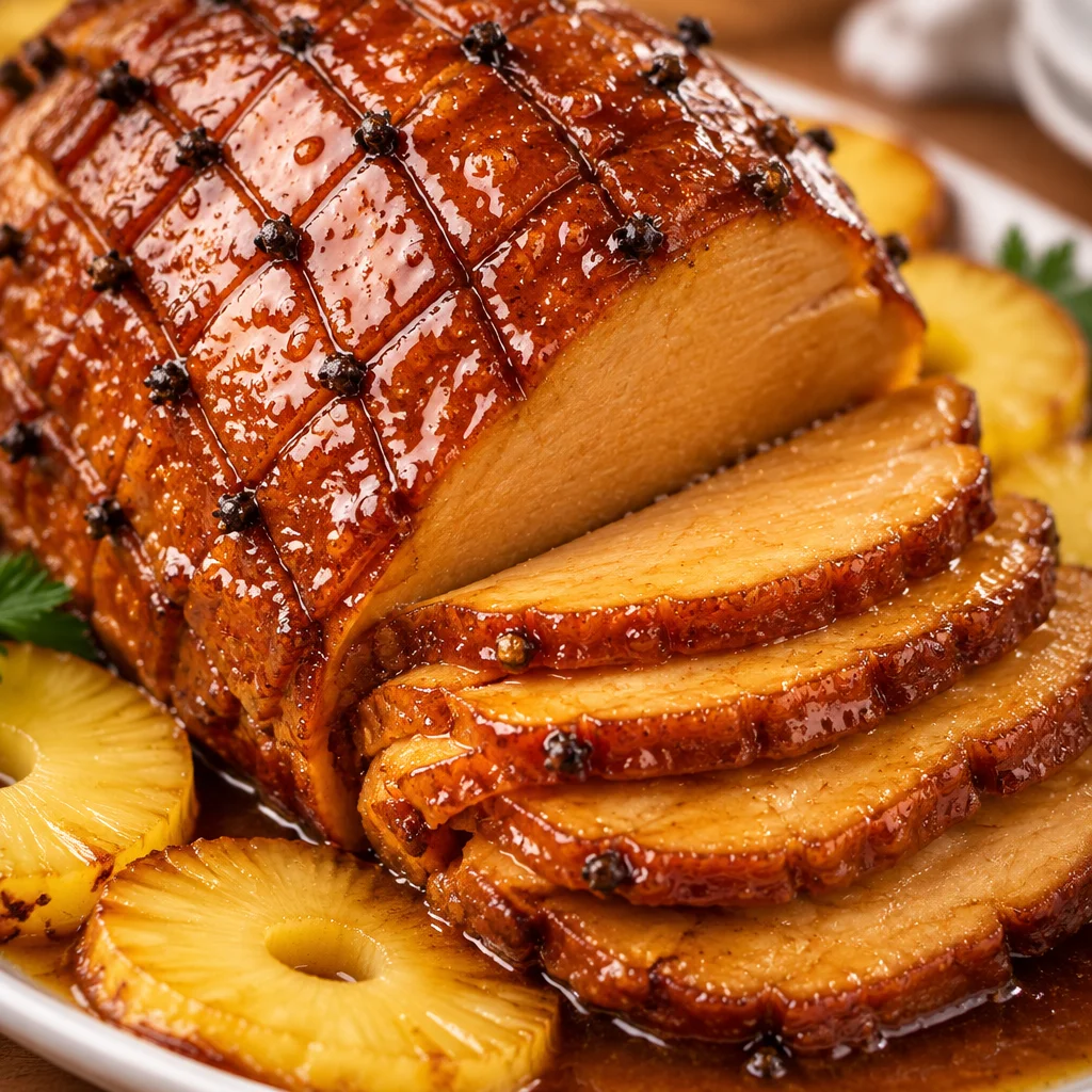 Easy Maple Glazed Ham Recipe perfect for holiday celebrations, featuring a sticky glaze.
