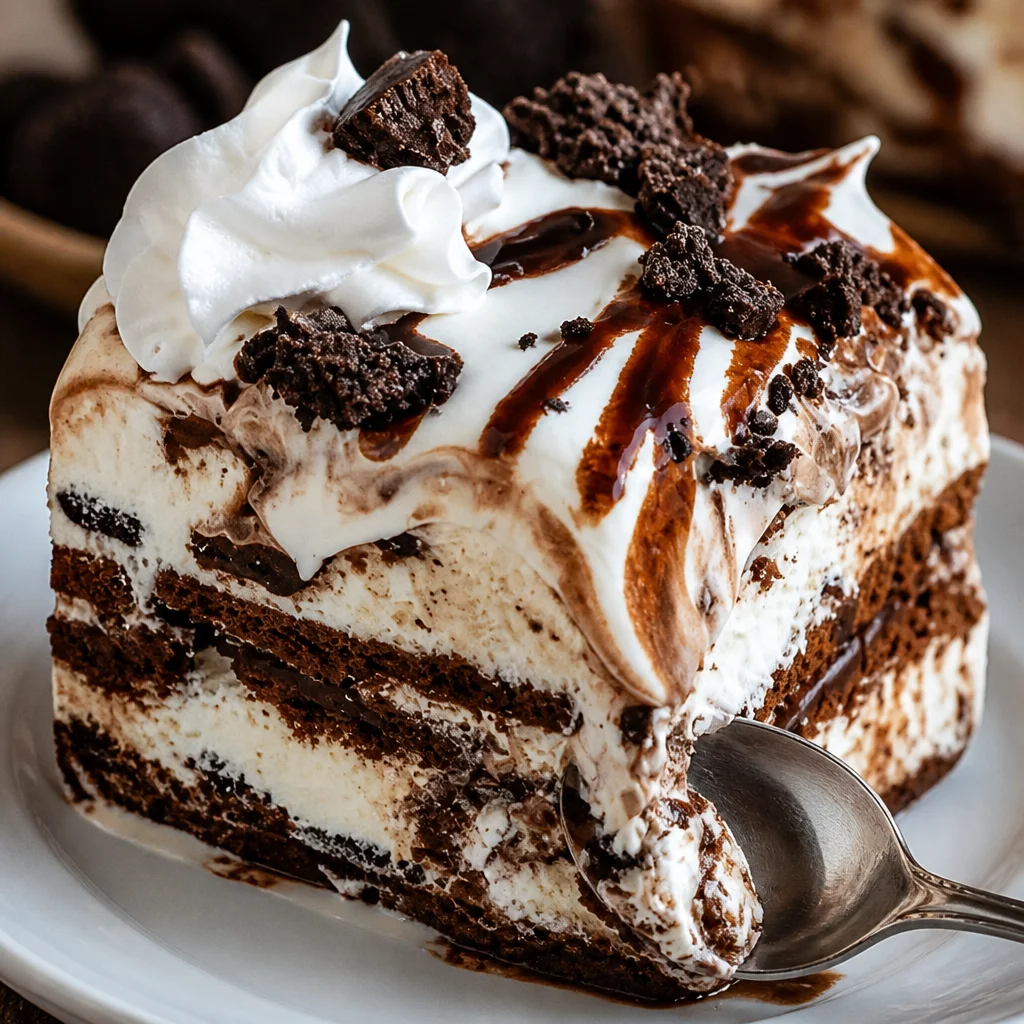 Easy Oreo ice cream sandwich with creamy filling and Oreo cookie layers.