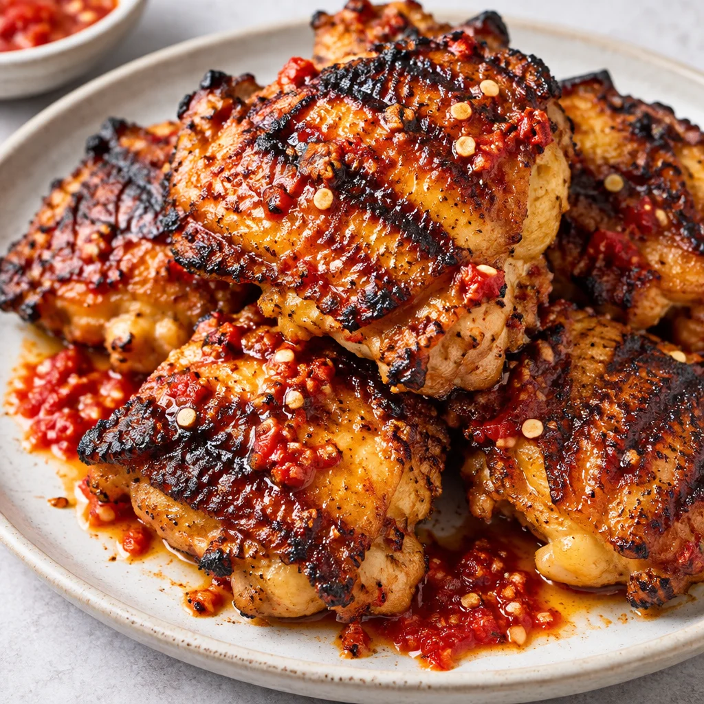 Delicious homemade peri peri chicken with spicy marinade and fresh herbs.