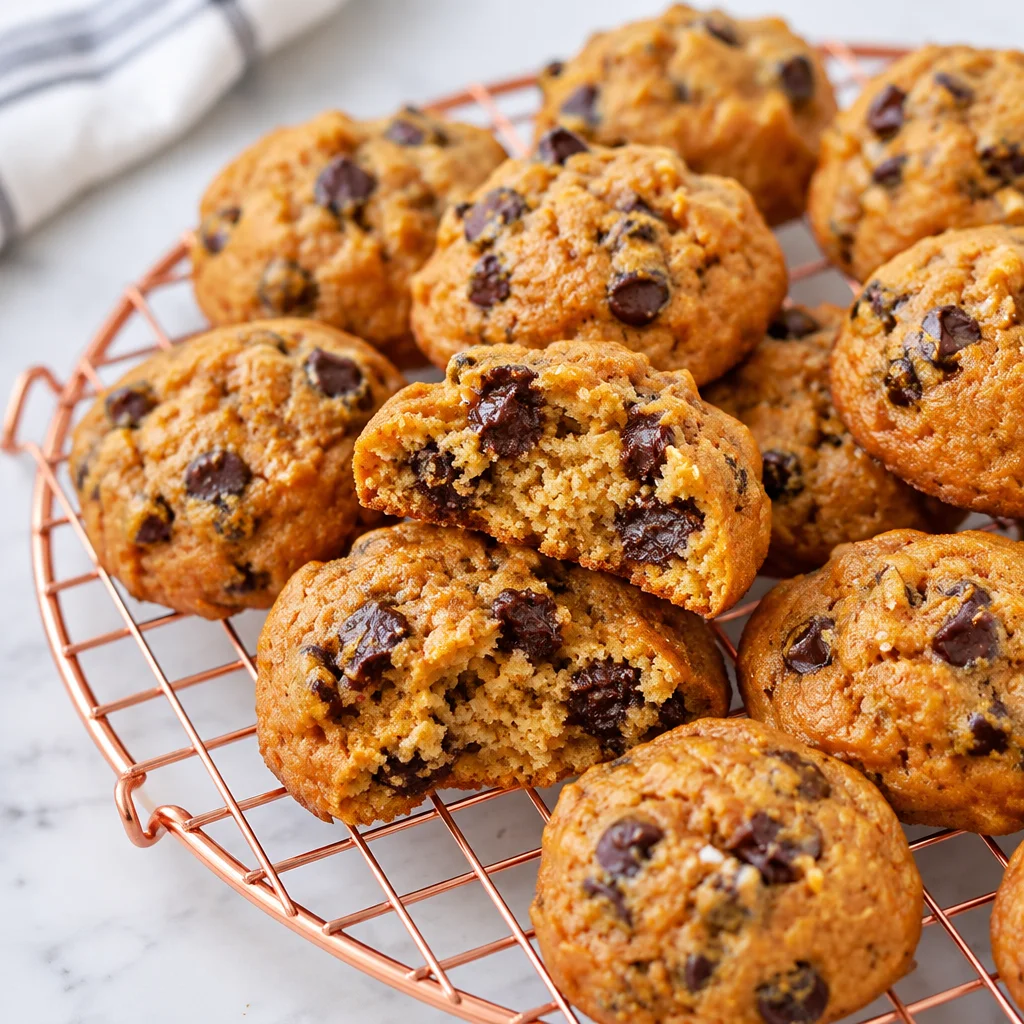 Easy Pumpkin Cookies with Chocolate Chips on a baking tray