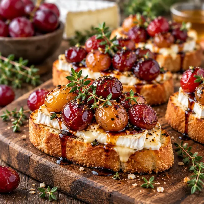 Easy Roasted Grape and Brie Crostini