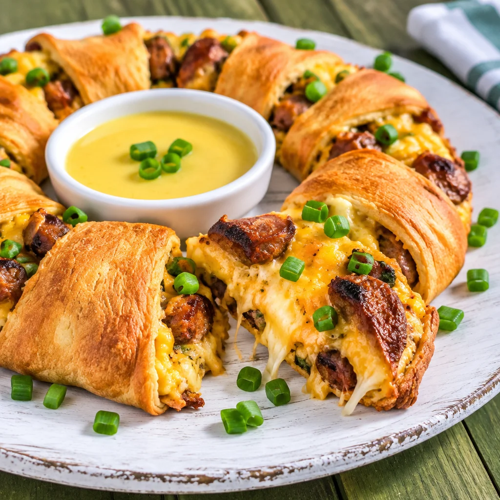 Easy Sausage Crescent Ring served on a plate, perfect for breakfast or brunch.