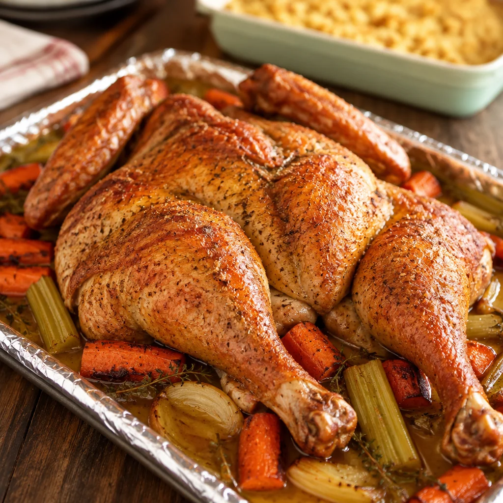 Easy spatchcock turkey with crispy skin and juicy meat, perfect for Thanksgiving dinner.