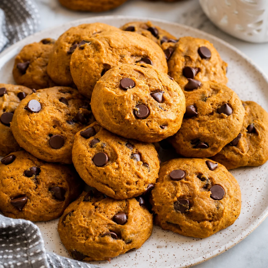 Delicious pumpkin chocolate chip cookies with chocolate chunks and warm spices.