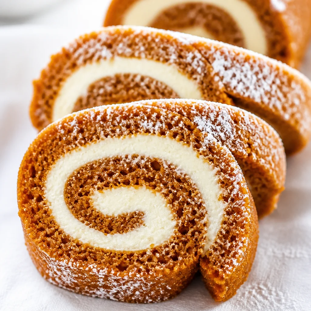 Delicious Pumpkin Roll Recipe with cream cheese frosting, beautiful and festive dessert.