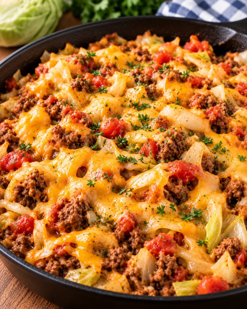 Cheesy Ground Beef and Cabbage Skillet