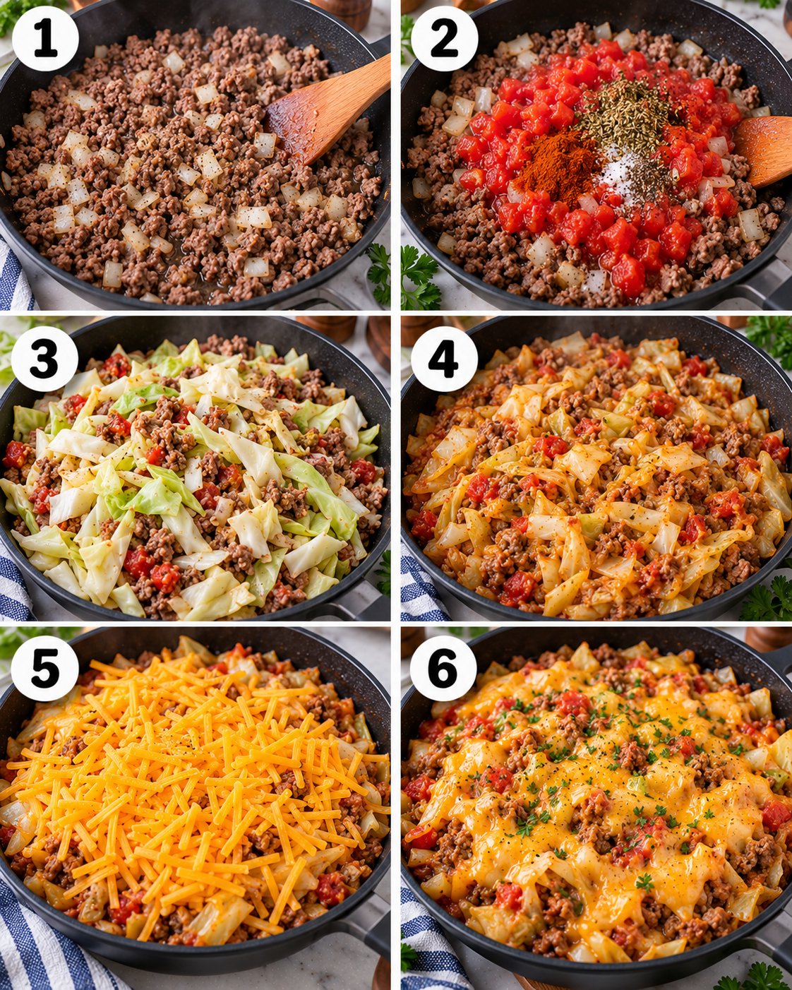 Cheesy Ground Beef and Cabbage Skillet