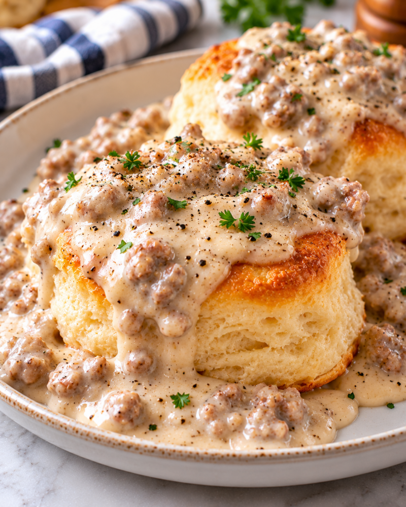 Buttermilk Biscuits with Sausage Gravy