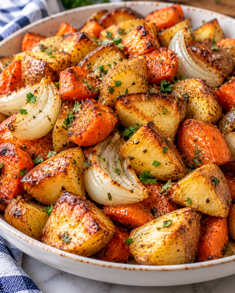 Roasted Potatoes Onions and Carrots