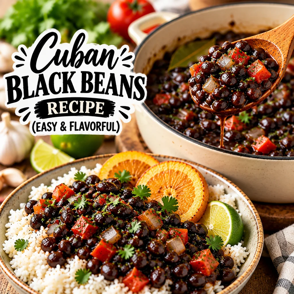 Delicious Cuban Black Beans Recipe with garlic, onions, and spices served in a bowl.