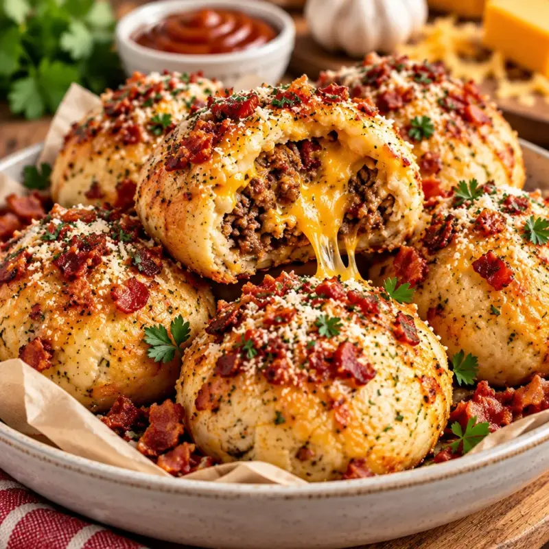 Easy Garlic Parmesan Bacon Cheeseburger Bombs