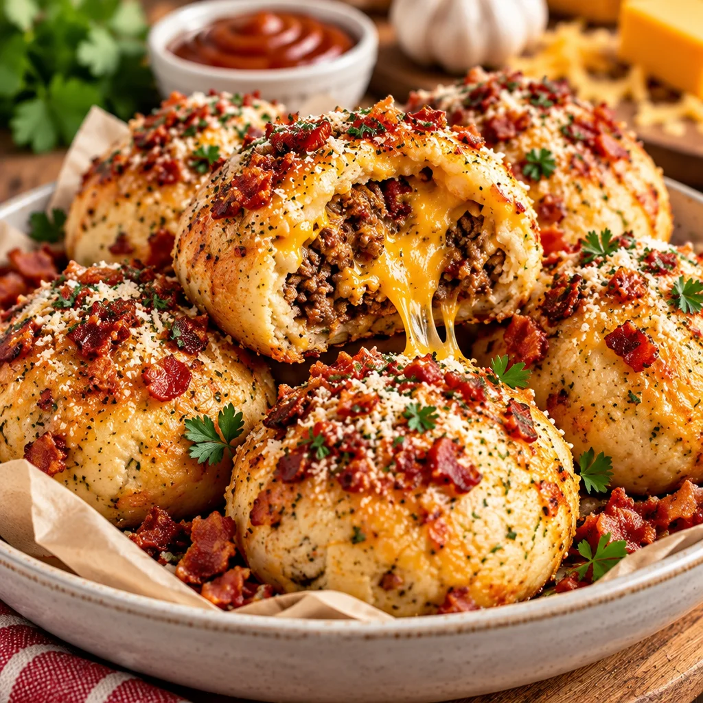 Easy Garlic Parmesan Bacon Cheeseburger Bombs
