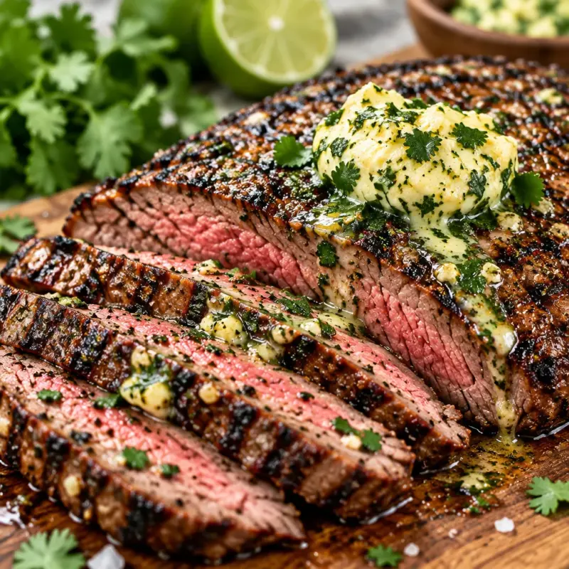 Easy Grilled Flank Steak with Cilantro Butter