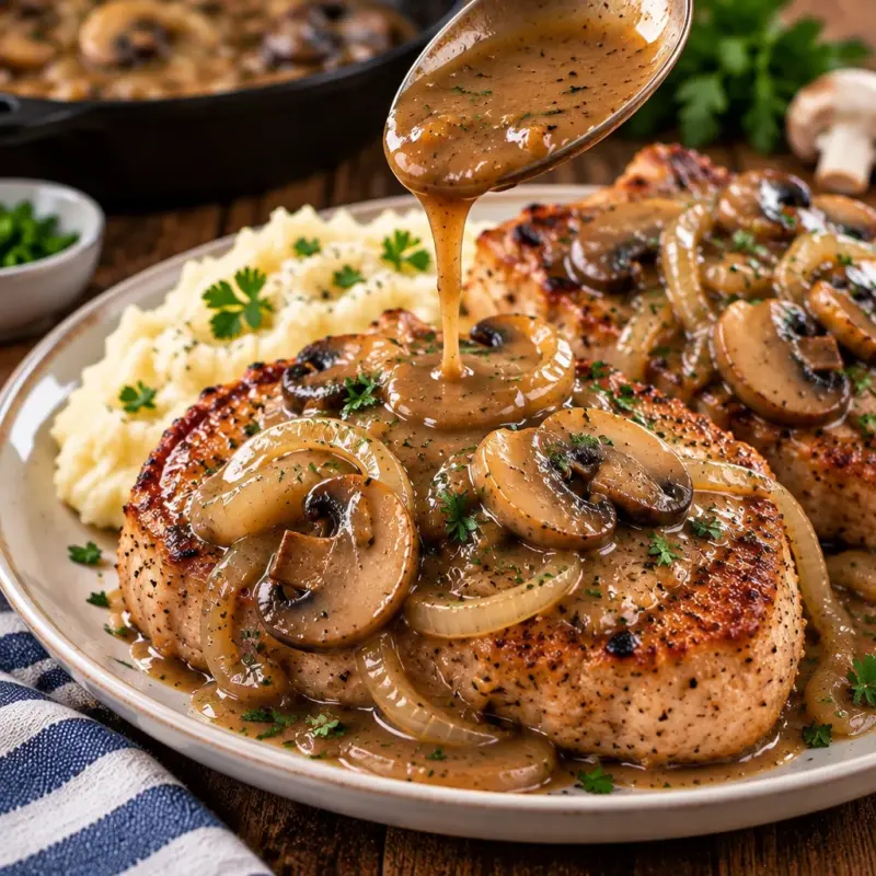 Easy Pork Chops with Onion and Mushroom Gravy