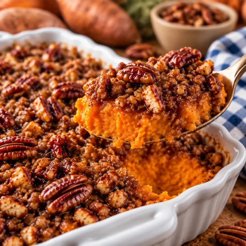 Easy Sweet Potato Casserole with Praline Topping