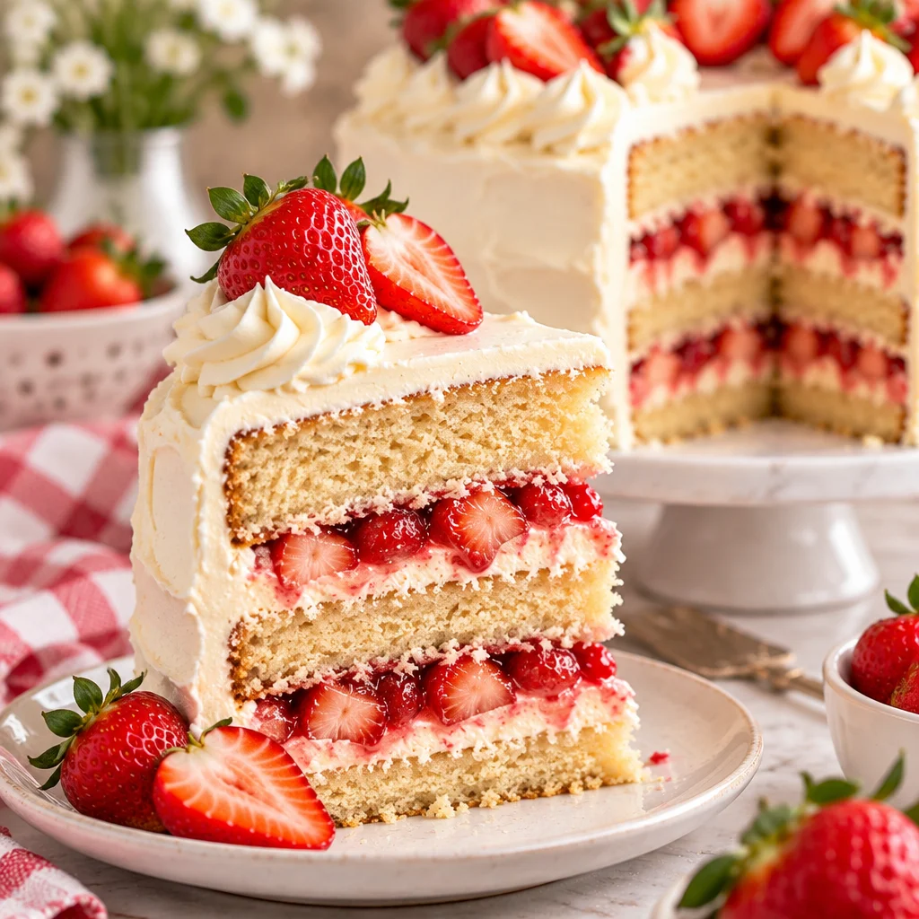 Easy Vanilla Cake with Strawberry Filling